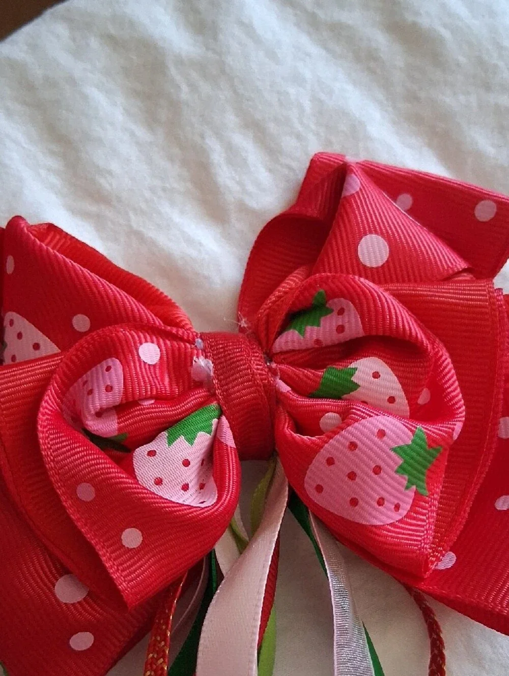 Girls Red Clip Strawberry Ribbon Hair Bow with Mixed Ribbons